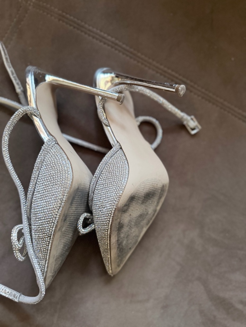 Steve Madden Silver Crystal Bow Pointed Toe Mules - Picture 4 of 7